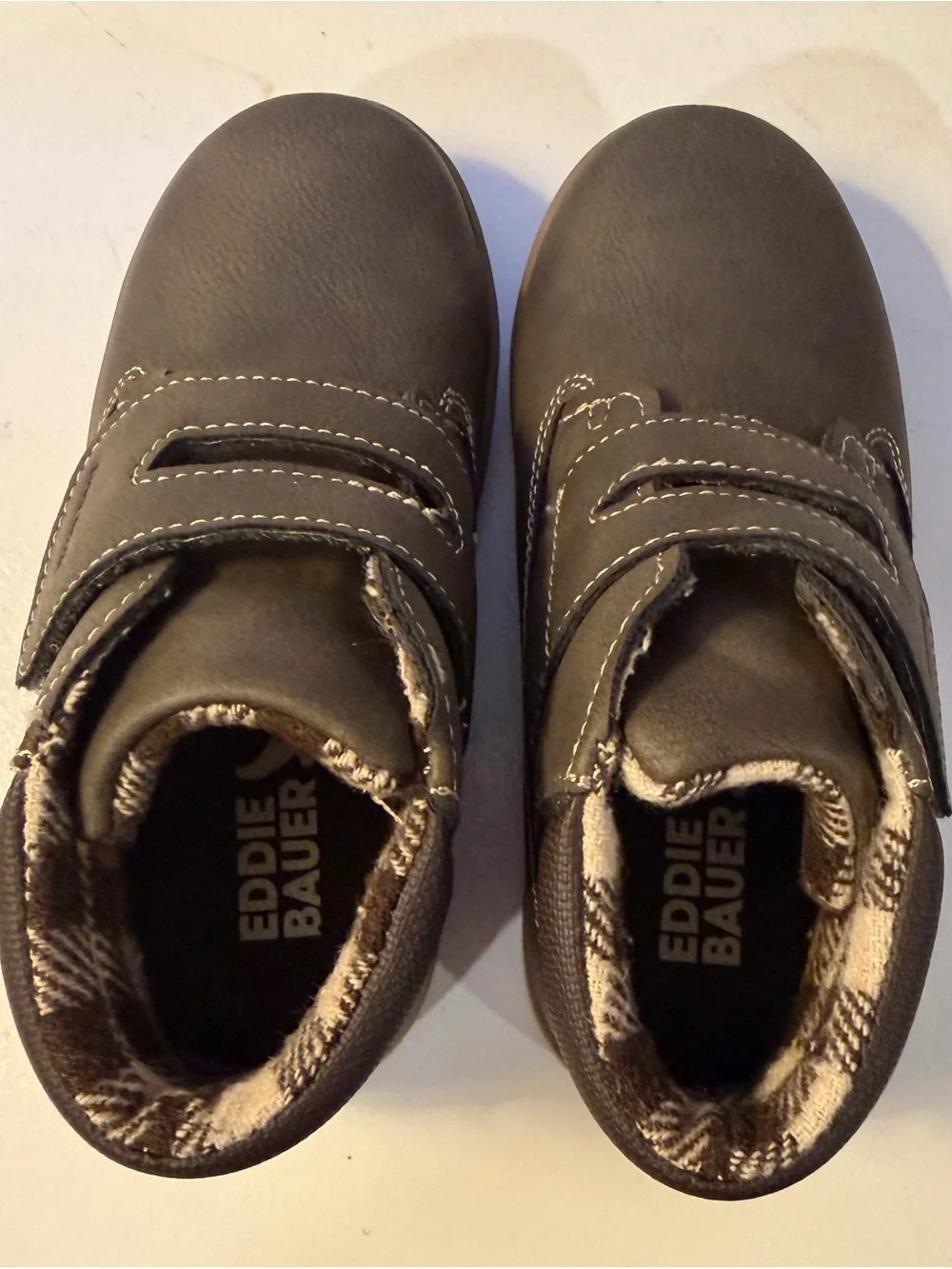 Eddie Bauer Kids Brown with plaid lining Velcro boots size 11 little kids